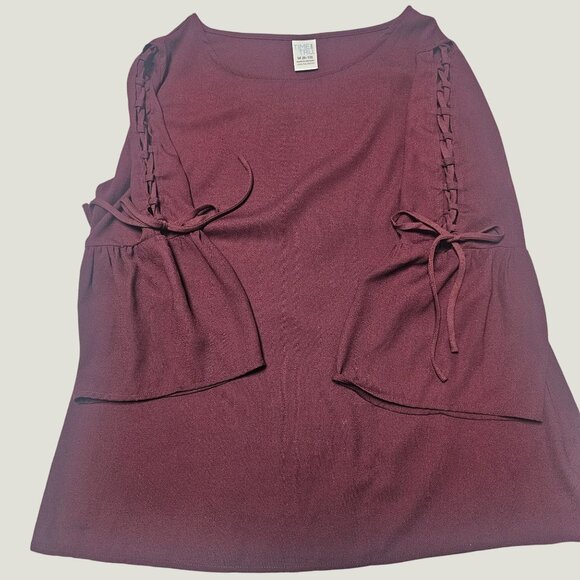 Time And Tru Womens Bell Sleeve Burgundy Blouse With Lace-Up Detail Size M - Picture 5 of 6